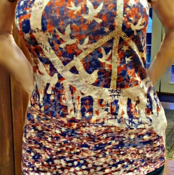 INC Red, White, & Blue Peace Sign Top (Petite S) - Picture 4 of 4